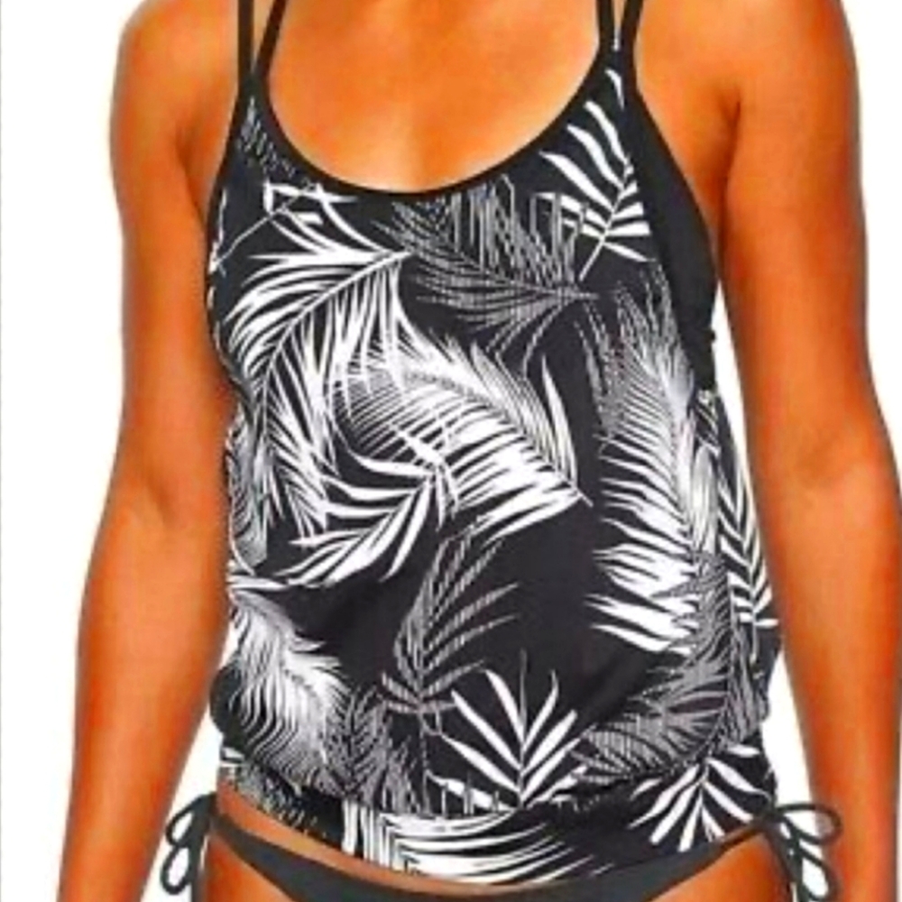 New 🦋 ATHLETA Tankini Top Sandy Beach Blousy Underwire 38 BC Palm Sporty